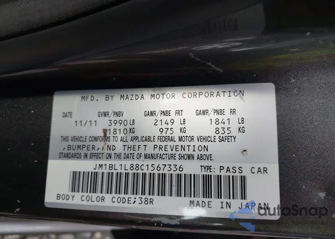 2012 Mazda Mazda3 I Touring z USA, uszkodzony, nr VIN JM1BL1L88C1567336